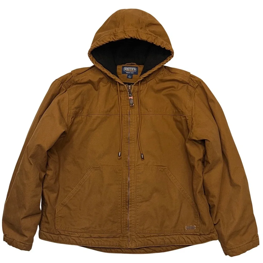 Smith's Workwear‎ Brown Canvas Hooded Quilted Lined Utility Jacket Men's Size L